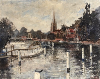 Lot 441 - John King (20th century) River landscape with...