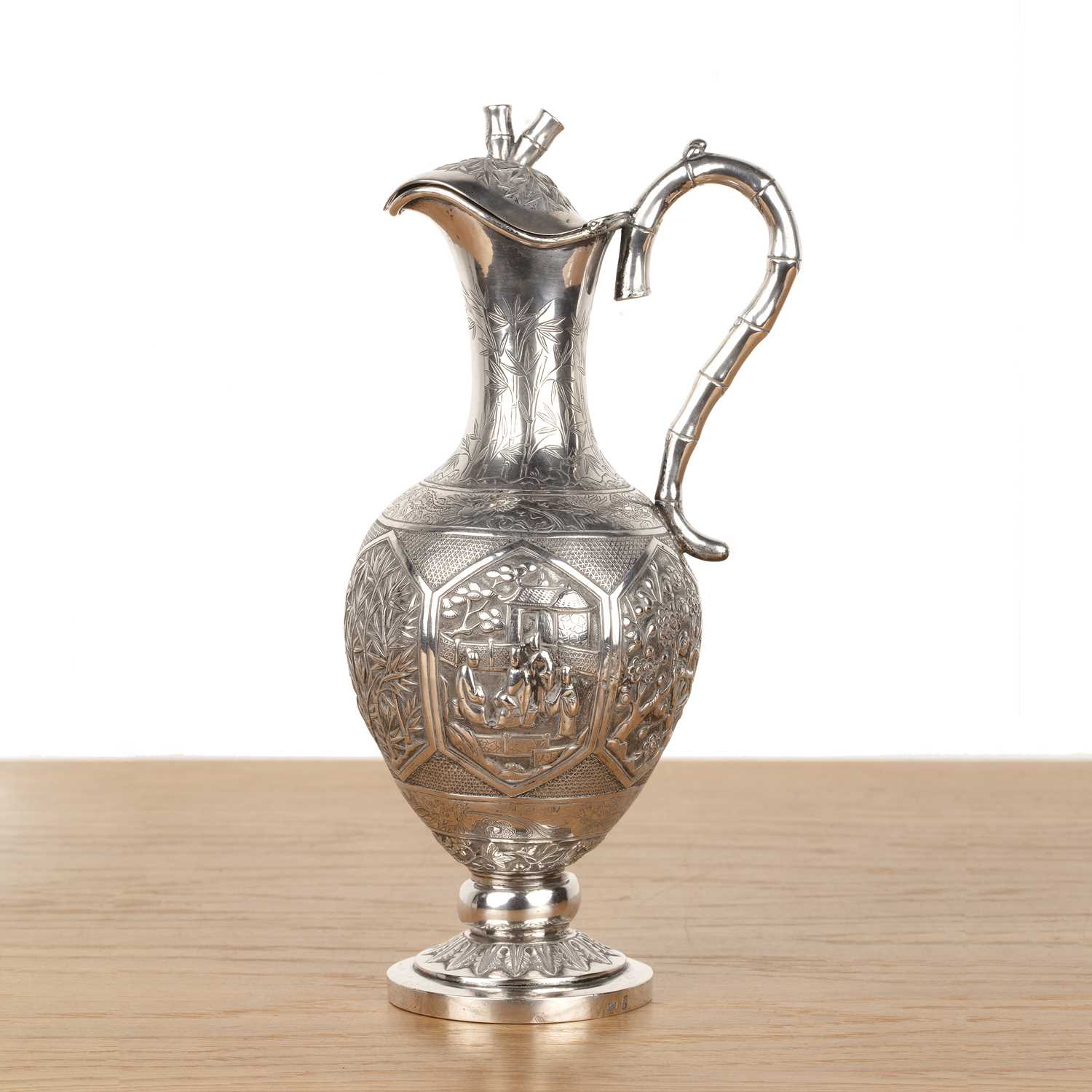 Lot 382 - Wo Shing white metal/silver wine ewer Chinese,...