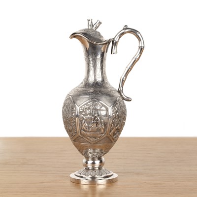 Lot 382 - Wo Shing white metal/silver wine ewer Chinese,...