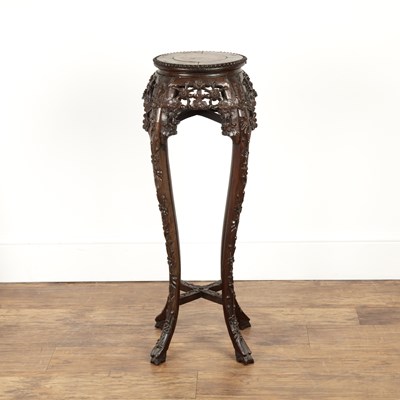 Lot 385 - Hardwood and inset rose marble tall stand...