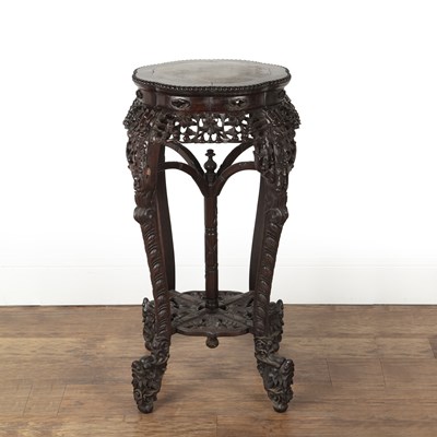 Lot 384 - Large hardwood and inset rose marble urn/vase...