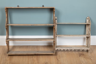 Lot 1129 - Two sets of pine hanging wall shelves
