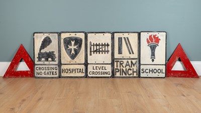 Lot 1385 - A group of seven cast aluminium road signs