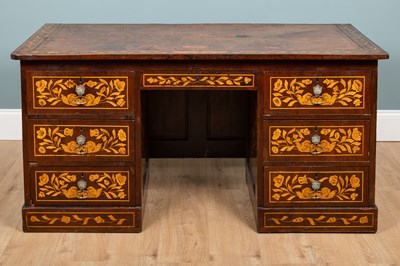 Lot 415 - A 19th century Dutch mahogany and tulip wood inlaid pedestal desk