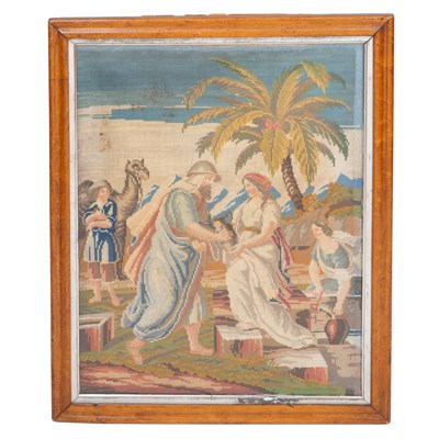 Lot 439 - Two Victorian needlework panels of religious scenes
