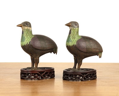 Lot 471 - Pair of green cloisonne birds Chinese, 19th...