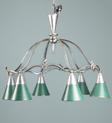 Lot 260 - A Heals chrome six-branch chandelier