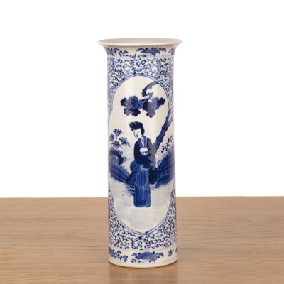 Lot 243 - Blue and white cylindrical vase Chinese, 19th...