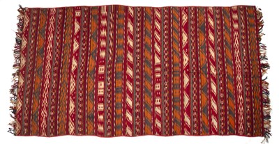 Lot 236 - An Uzbek gajeri kilim of banded design woven...