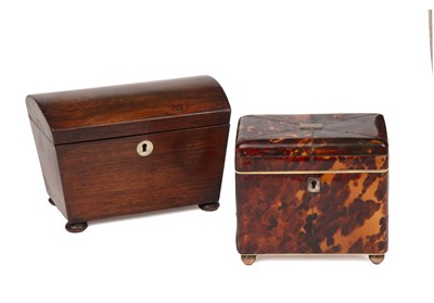 Lot 201 - A George III tortoiseshell tea caddy 15cm wide...
