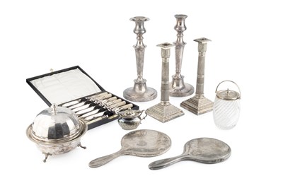 Lot 171 - Two silver backed hand mirrors, a pair of...
