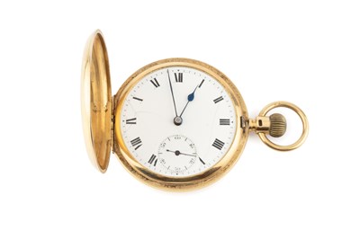 Lot 337 - An 18ct gold hunter pocket watch, the white...