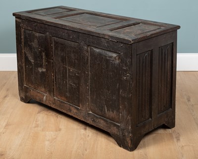 Lot 1103 - A 19th century oak six panel linen-fold coffer