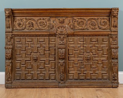 Lot 1169 - A 17th century Flemish oak carved overmantel panel