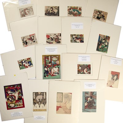 Lot 459 - Collection of erotic woodblock prints Japanese,...