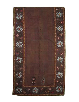 Lot 250 - An Uzbek ‘nim’ suzani, silk embroidery on silk...
