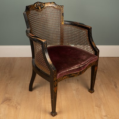 Lot 88 - A mid-20th century laquered chinoiserie decorated tub armchair