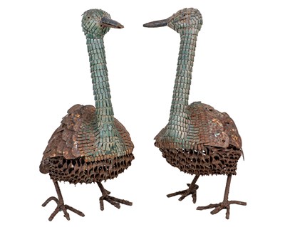 Lot 1382 - Two scratch-built metal garden goose ornaments