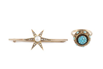 Lot 32 - A pearl and diamond bar brooch, designed as a...