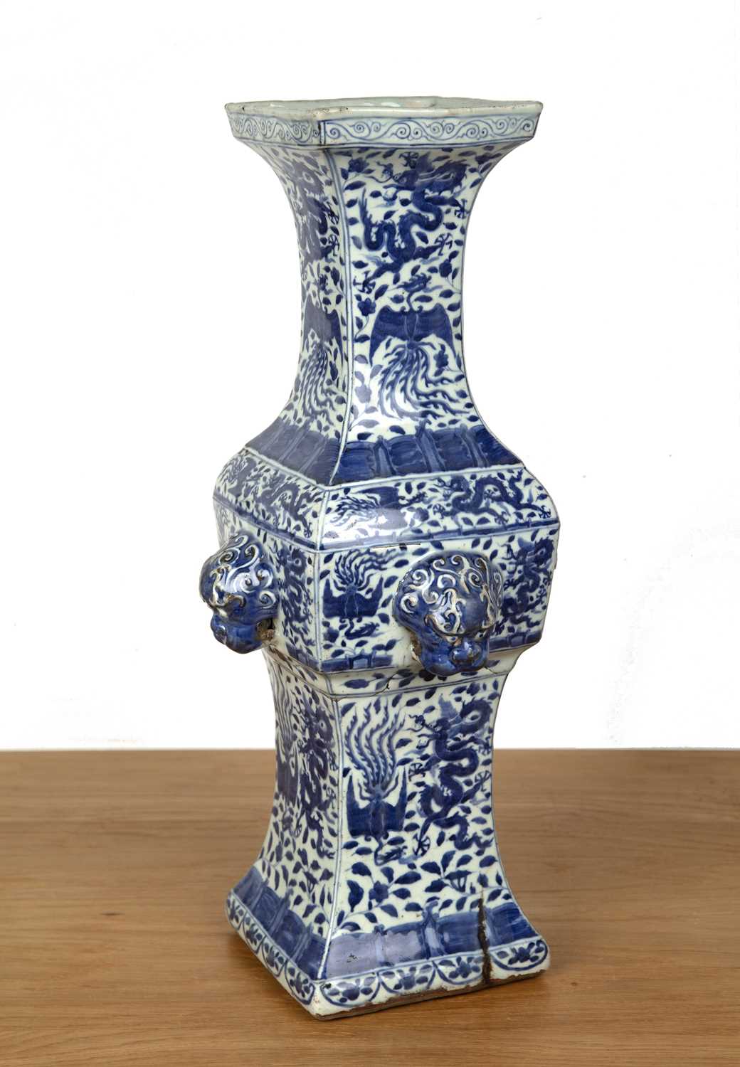 Lot 424 - Blue and white 'fang zun' altar vase Chinese,...
