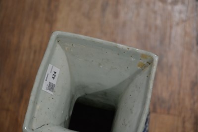 Lot 424 - Blue and white 'fang zun' altar vase Chinese,...