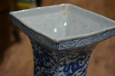 Lot 424 - Blue and white 'fang zun' altar vase Chinese,...