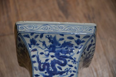 Lot 424 - Blue and white 'fang zun' altar vase Chinese,...