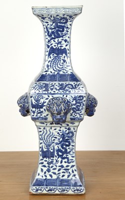 Lot 424 - Blue and white 'fang zun' altar vase Chinese,...
