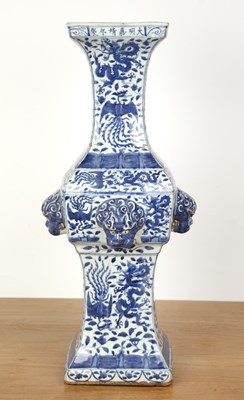 Lot 424 - Blue and white 'fang zun' altar vase Chinese,...