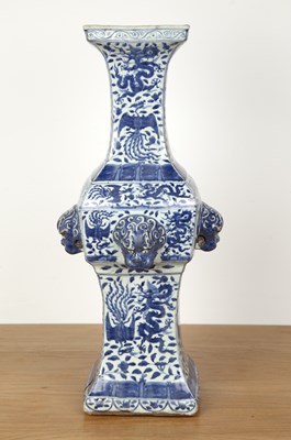 Lot 424 - Blue and white 'fang zun' altar vase Chinese,...