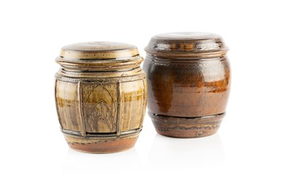 Lot 693 - Mike Dodd (b.1943) Two large jars and covers...