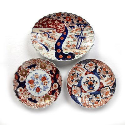 Lot 436 - Three Imari chargers Japanese, late 19th...