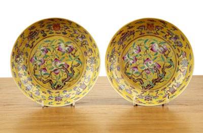 Lot 120A - Pair of Imperial yellow dishes Chinese, 19th...
