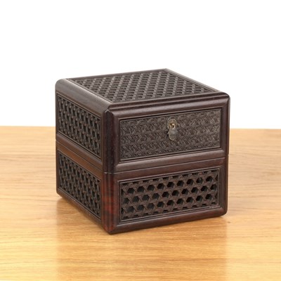 Lot 437 - Hardwood carved incense box Chinese of square...
