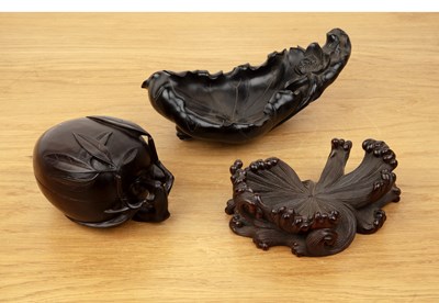Lot 448 - Three scholars' hardwood carved pieces Chinese,...