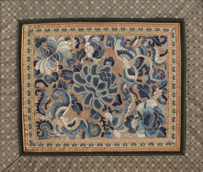 Lot 224 - Two embroidered panels Chinese decorated with...