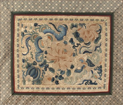 Lot 225 - Two embroidered panels Chinese Kesi and silk...