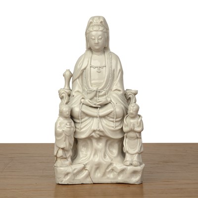Lot 452 - Blanc de chine figure of Guanyin on a rockwork...