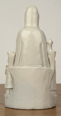 Lot 452 - Blanc de chine figure of Guanyin on a rockwork...