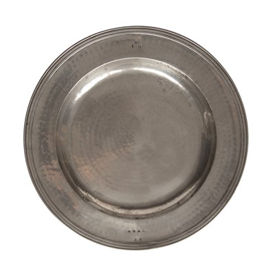 Lot 286 - English pewter ‘hammered all over’ multiple...