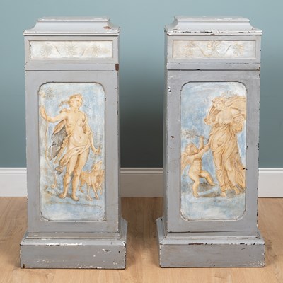 Lot 1013 - A pair of grey-painted Neoclassical-style plinth cabinets