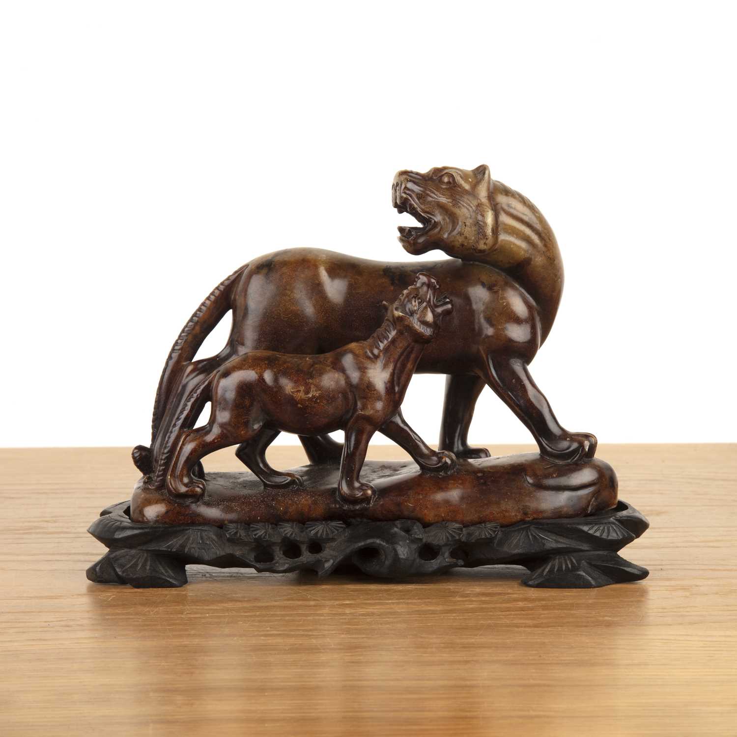 Lot 469 - Soapstone model of a leopard and cub Chinese,...