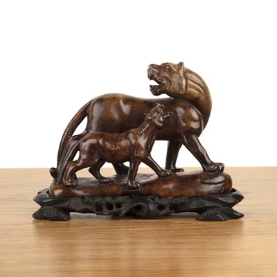 Lot 469 - Soapstone model of a leopard and cub Chinese,...