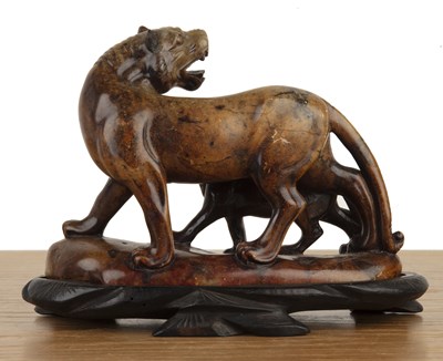 Lot 469 - Soapstone model of a leopard and cub Chinese,...