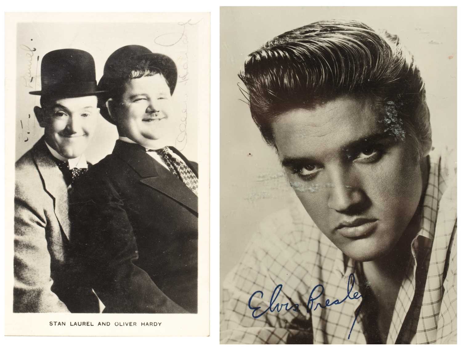 Lot 10 - A signed black and white postcard of Laurel...