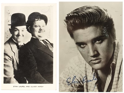 Lot 10 - A signed black and white postcard of Laurel...