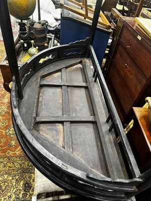 Lot 9 - A pair of Chinese hardwood demi-lune black-laquered console tables