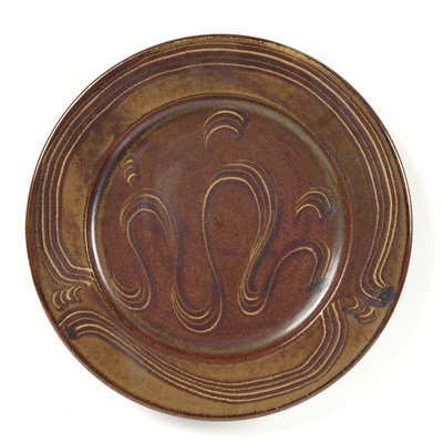 Lot 294 - Ray Finch (1914-2012) Tenmoku glazed charger,...