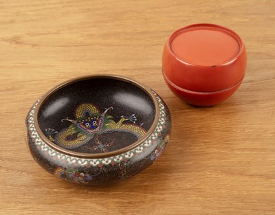 Lot 269 - Cloisonné bowl Chinese, of shallow form, black...