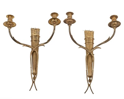 Lot 506 - A pair of gilt brass French Neoclassical-style twin-branch wall lights